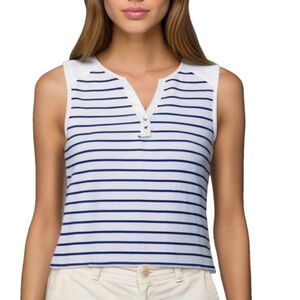 Women's Tank Top Nautical White & Blue Striped Soft Sleeveless Marine Size Small